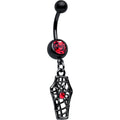 Red Gem Black Spider Coffin Dangle Belly Ring