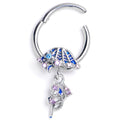 16G 3/8 Clear Blue Gem Jellyfish Blue Hinged Segment Ring