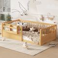 Twin Floor bed with Heightened Fence and bookshelf ,Wood Floor Bed for Kids, Natural.