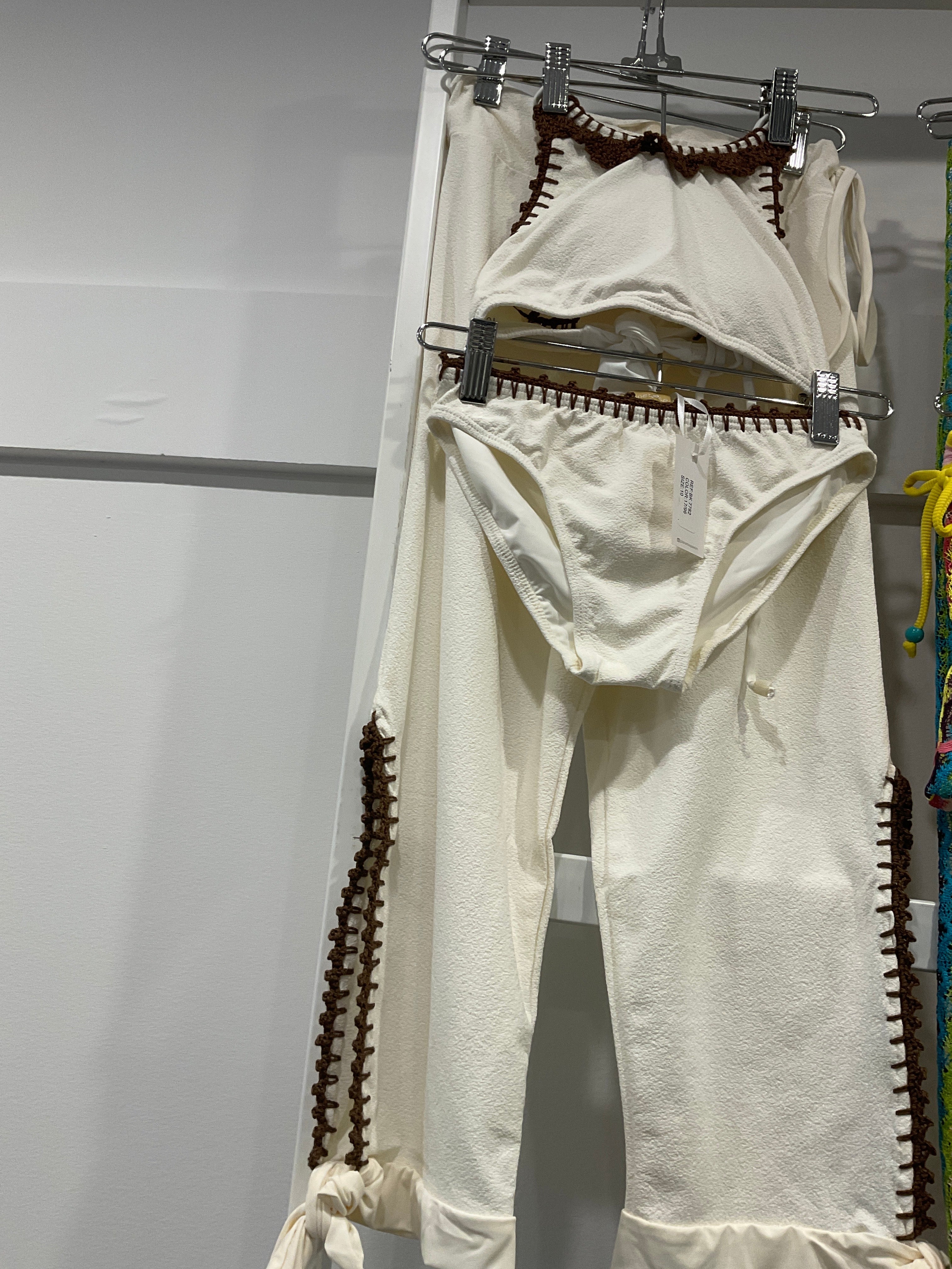 Planet Sea - Off White Pants Brown Crochet Coverup Set