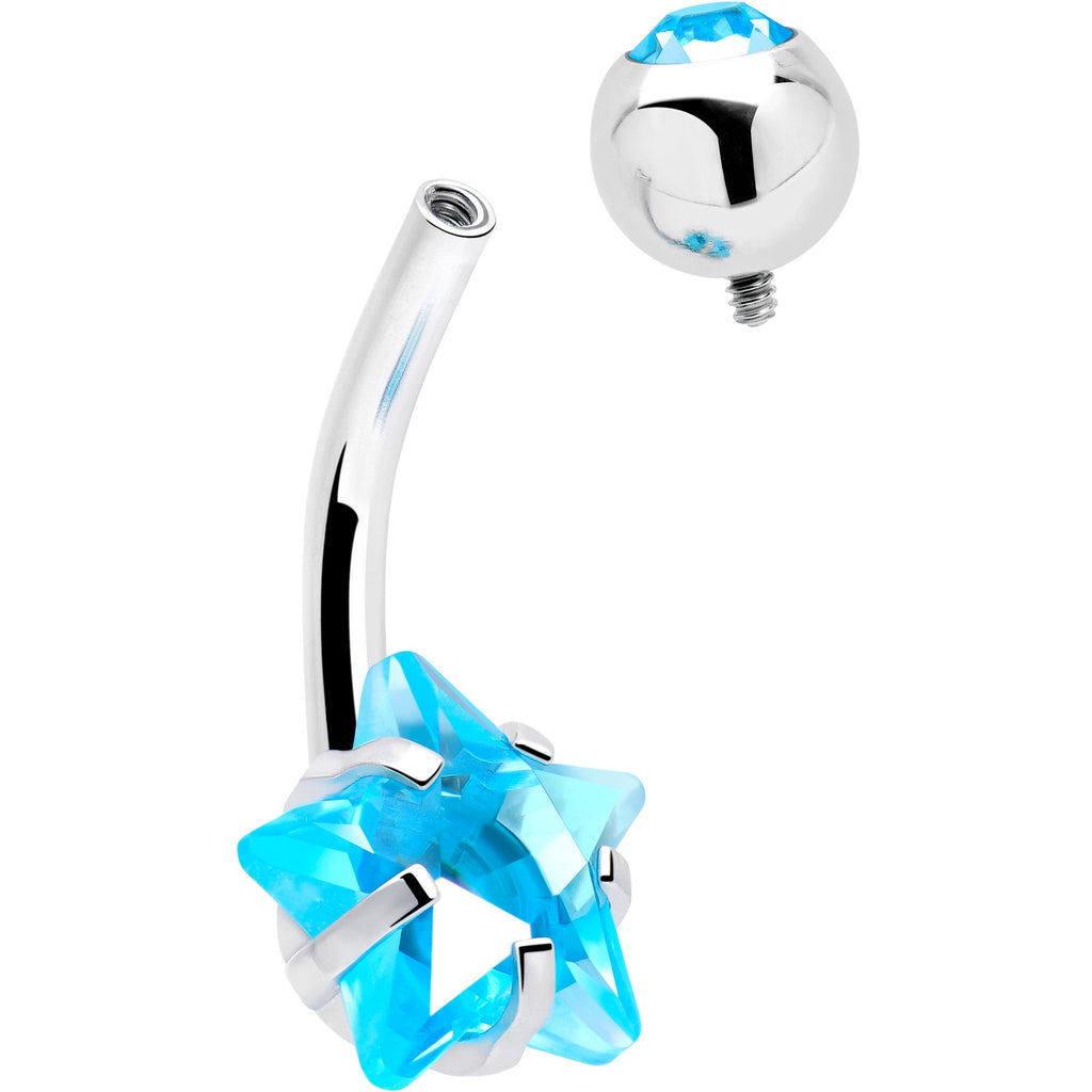 Blue CZ Gem Internally Threaded Simply Star Belly Ring