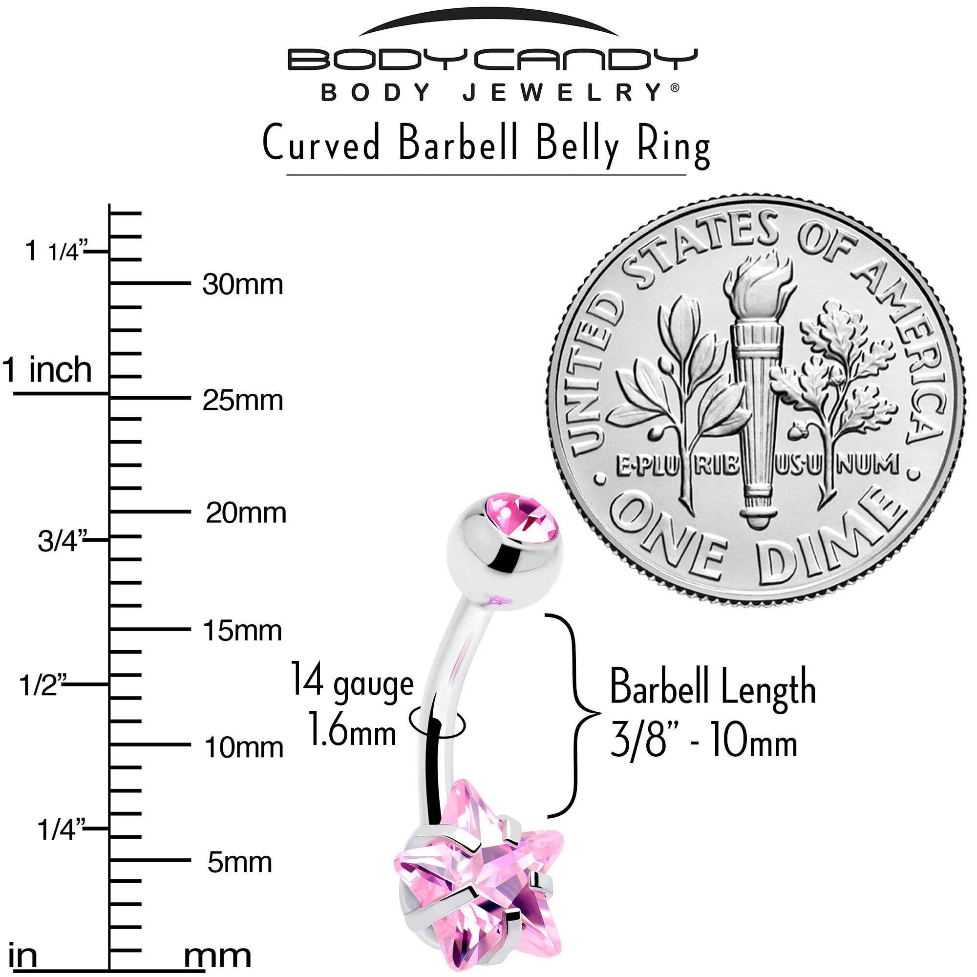 Pink CZ Gem Internally Threaded Simply Star Belly Ring