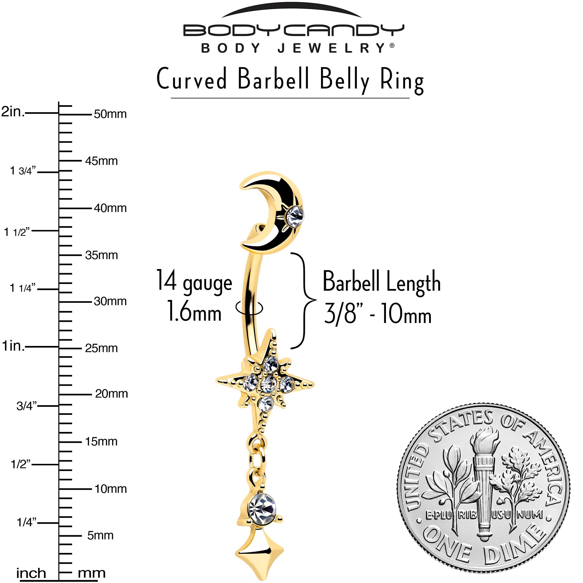 Clear Gem Gold Tone Celestial Glam Dangle Double Mount Belly Ring