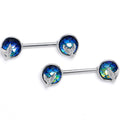 14G 9/16 Mermaid Dark Blue Scale Tail Barbell Nipple Ring Set