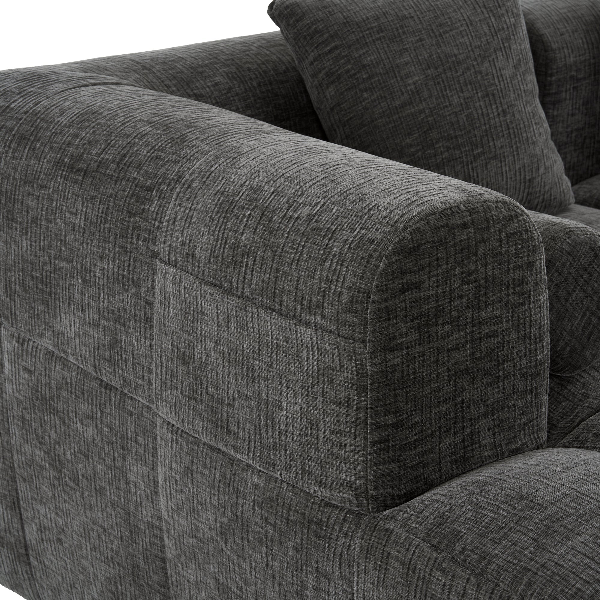 Modern Grey Modular Sectional Sofa with Deep Seating and Side Pockets in Chenille Fabric