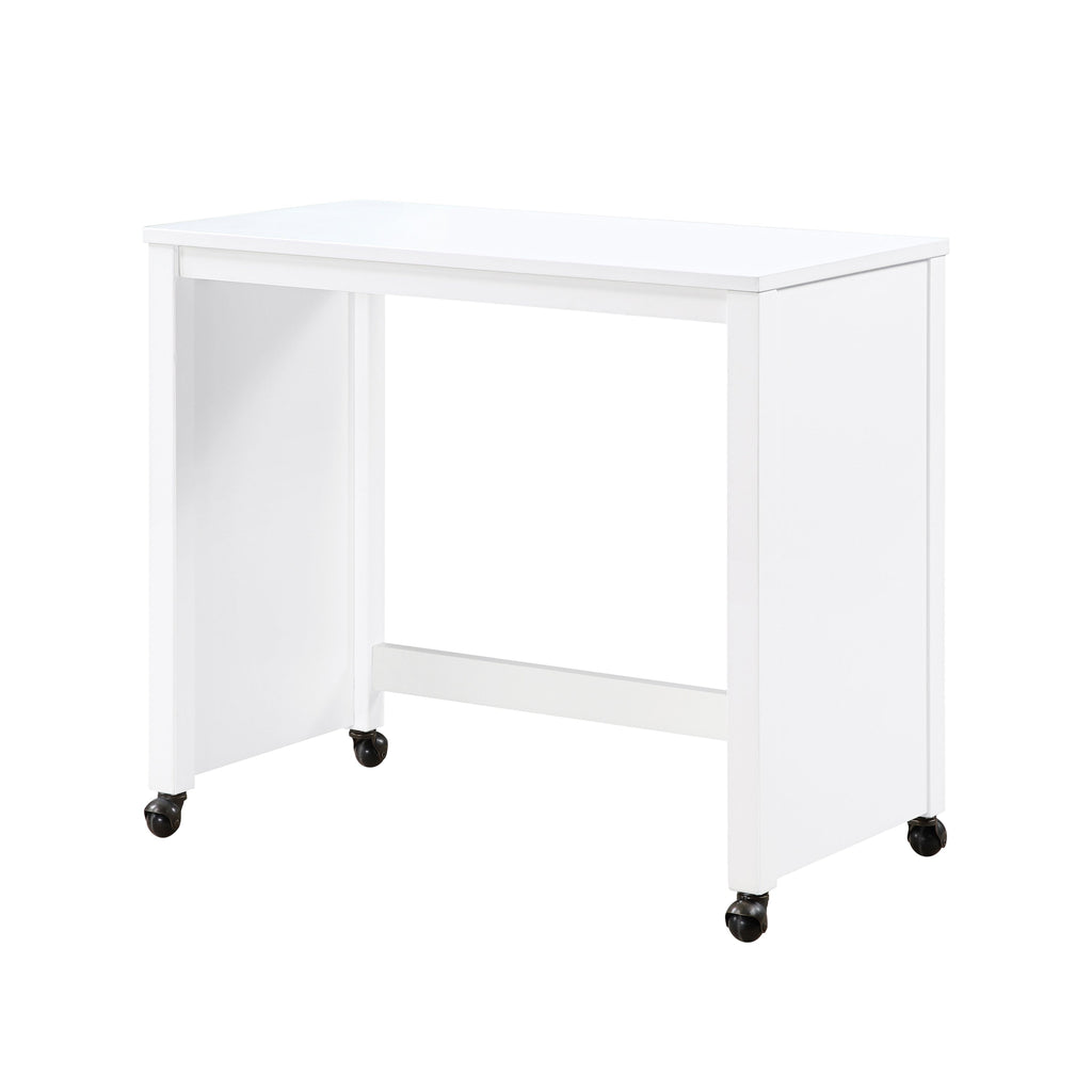 Desks and Stool Set 3pc White Finish Rolling Desk with Casters, 2 Charging ports Home Office Furniture