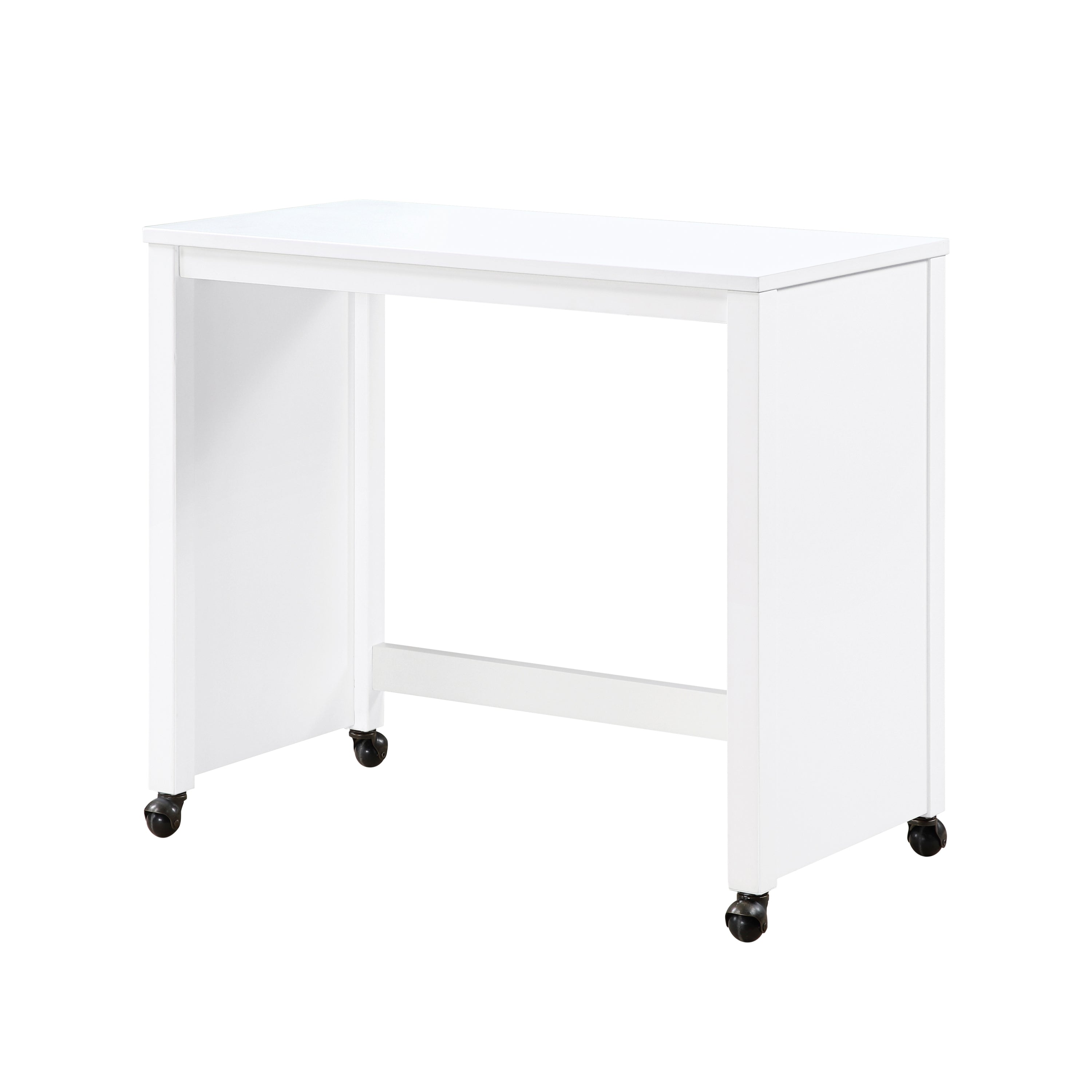Desks and Stool Set 3pc White Finish Rolling Desk with Casters, 2 Charging ports Home Office Furniture