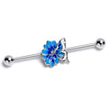 14G Clear Gem Butterfly Blossom Blue Industrial Barbell 38mm