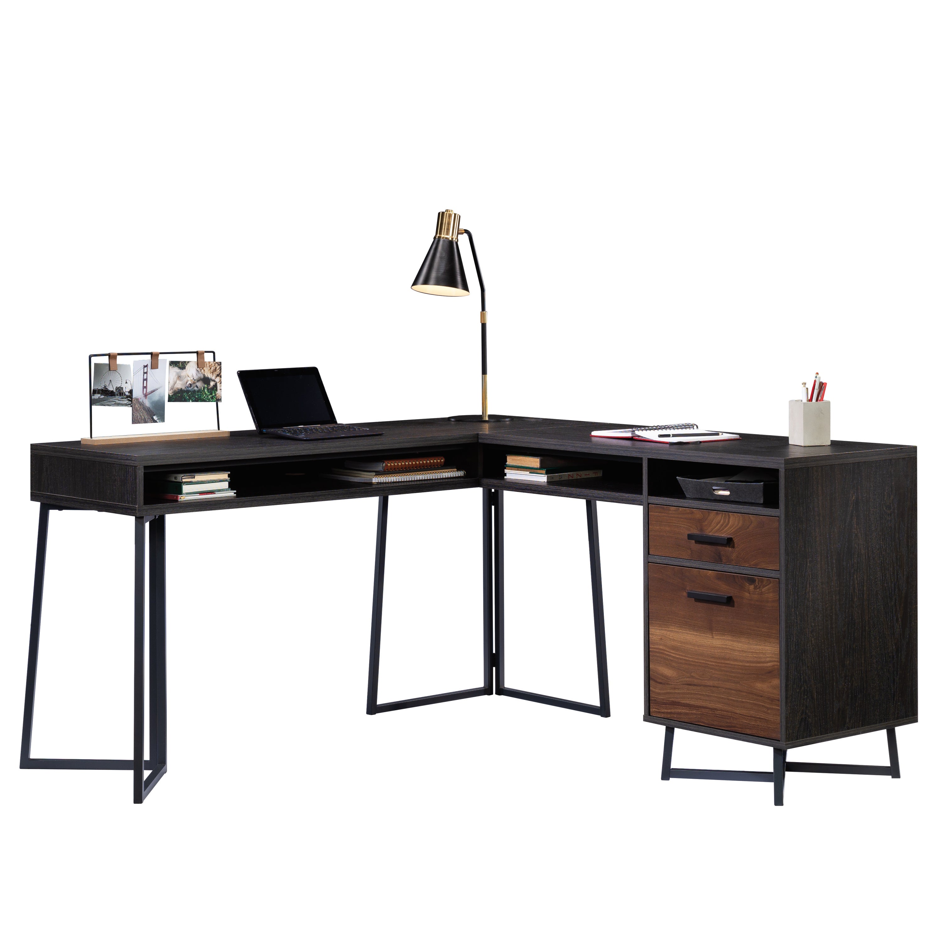 L-Shaped Desk, Dark Walnut finish