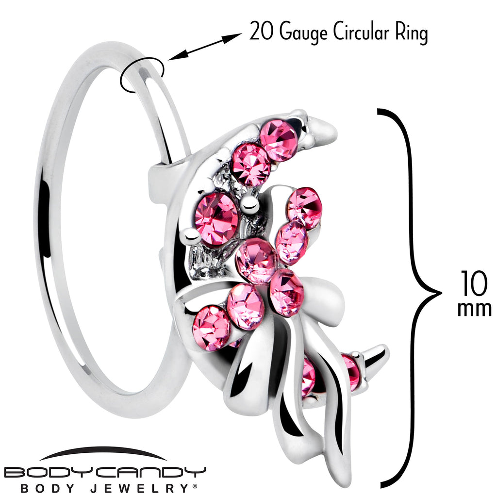 20G 5/16 Pink Gem Cartilage Helix Hoop Earring