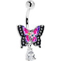 Clear Yellow Green Gem Exotic Butterfly Dangle Belly Ring