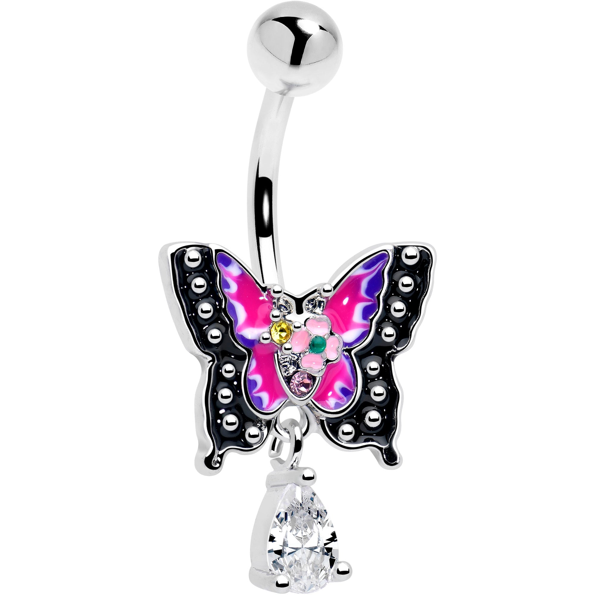 Clear Yellow Green Gem Exotic Butterfly Dangle Belly Ring