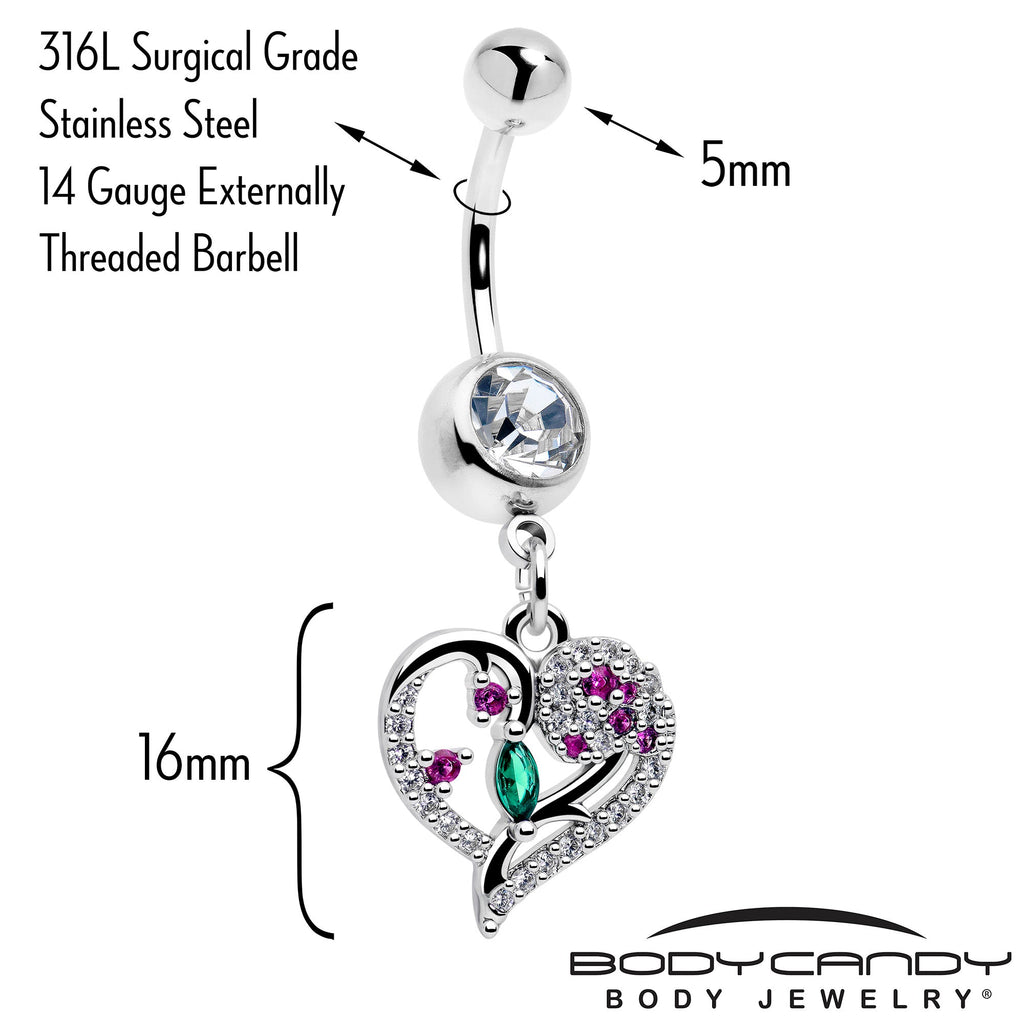 Emerald Passion CZ Gem Heart Dangle Belly Ring