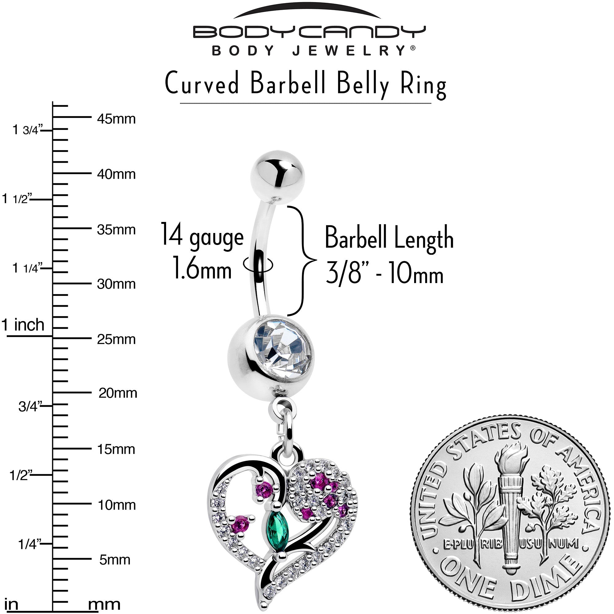 Emerald Passion CZ Gem Heart Dangle Belly Ring