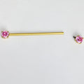14G Pink Gem Gold Tone Internally Threaded Industrial Barbell 38mm