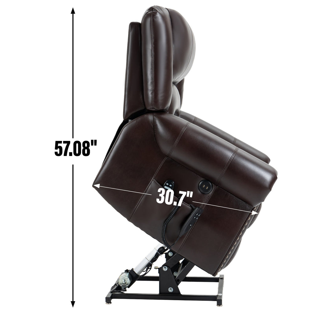 Power Lift Recliner Chair Heat Massage Dual Motor Infinite Position Up to 350 LBS, Faux Leather, Heavy Duty Motion Mechanism with USB Ports, Brown