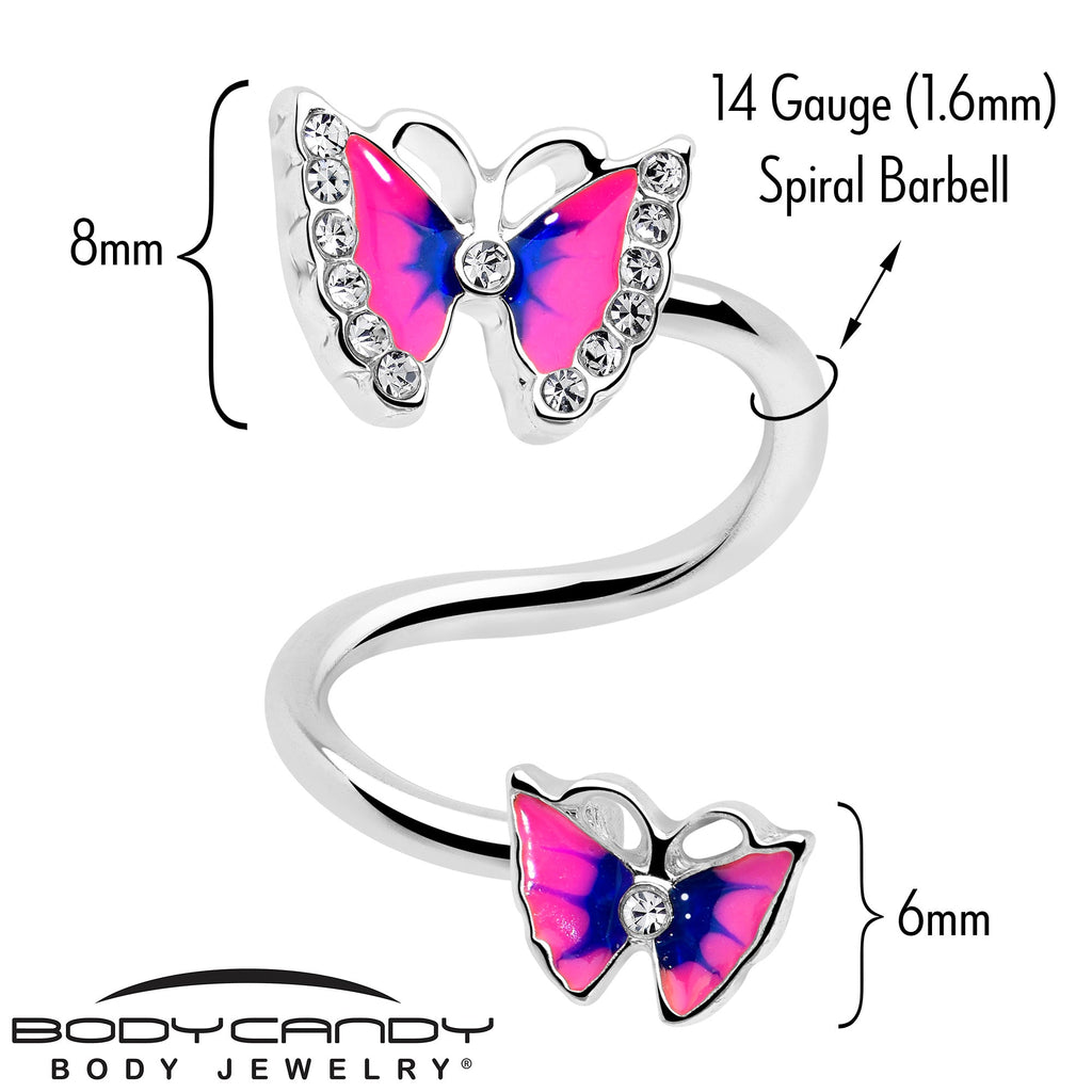 Clear Gem Butterfly Pink Blue Spiral Twister Belly Ring