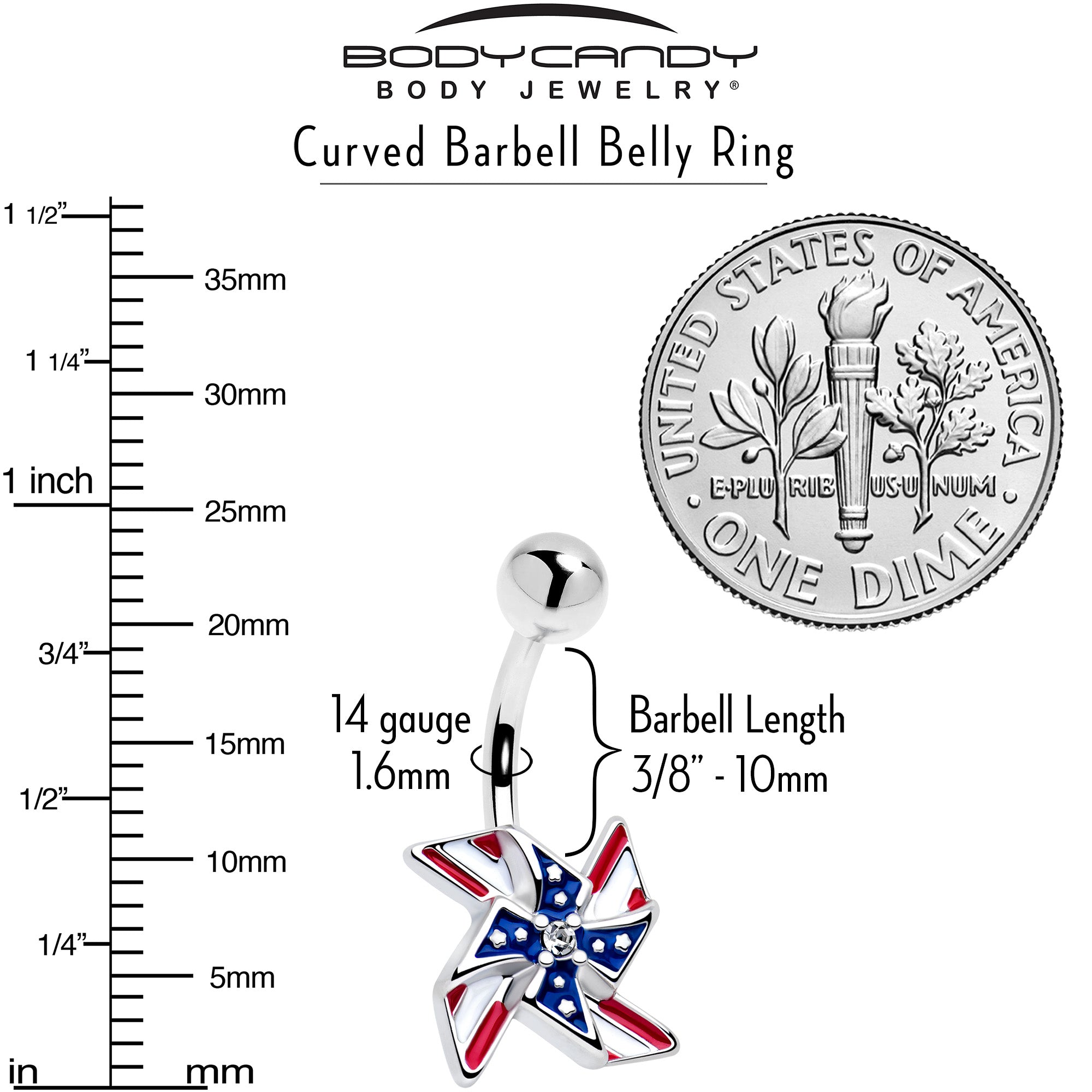 Clear Gem Festive Patriotic Pinwheel Belly Ring