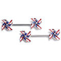 14G 9/16 Clear Gem Festive Patriot Pinwheel Barbell Nipple Ring Set