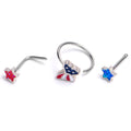 20G 1/4 Patriotic Star Butterfly Nose Hoop Bone Set of 3