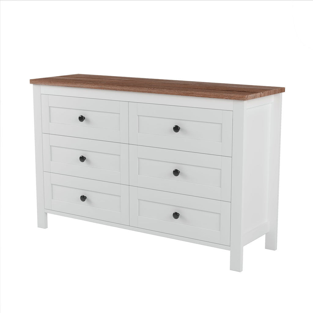 3-Pieces Bedroom Sets Full Size Farmhouse Platform Bed with Double Sliding Door Storage Headboard and Charging Station, Storage Nightstand and Dresser, White+Brown(Old SKU HL000091AAK)