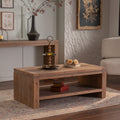 Solid wood,Rectangle Coffee Table with Solid Wood for Living Room, Large 2-Tier Rustic Coffee Table with Storage Shelf, Office and Apartment, Easy Assembly