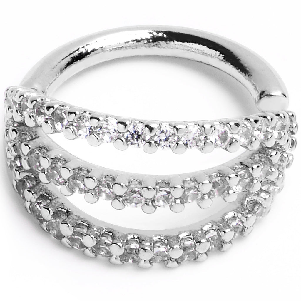 16G 5/16 Clear CZ Gem Faux Triple Hoop Closure Ring