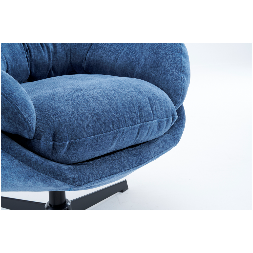 Modern Chenille Office Chair, 360° Swivel Accent Chair with Removable Cushion, Round Office Chair, Black Metal Base, Cotton Material, Living Room, Bedroom, Reading Corner, Office (Navy Blue)