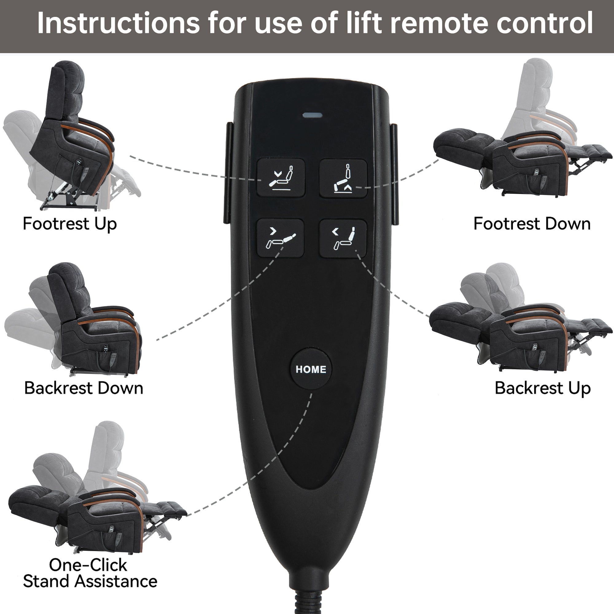 Power Black Chenille Lift Recliner Chair Dual Motor Infinite Position Up to 350 LBS with Solid Wood Armrests, Heat Massage and Heavy Duty Motion Mechanism