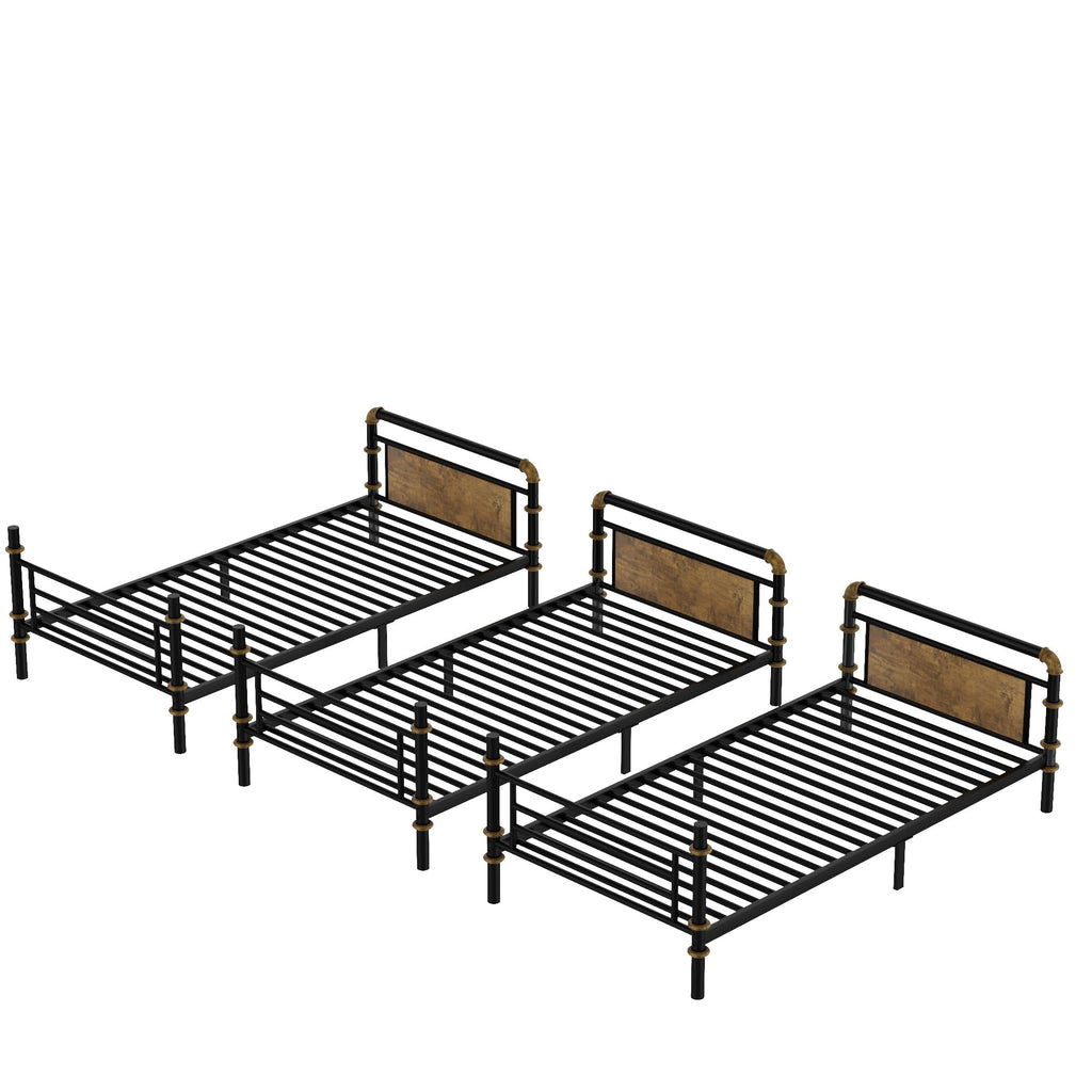 Quad Bunk Bed for 4 Kids, Heavy Duty Metal Twin Bunk Bed Frame, Detachable Triple Bunk Bed, Can Be Divided Into 3 Twin Beds, Black (Old SKU W2580S00015)