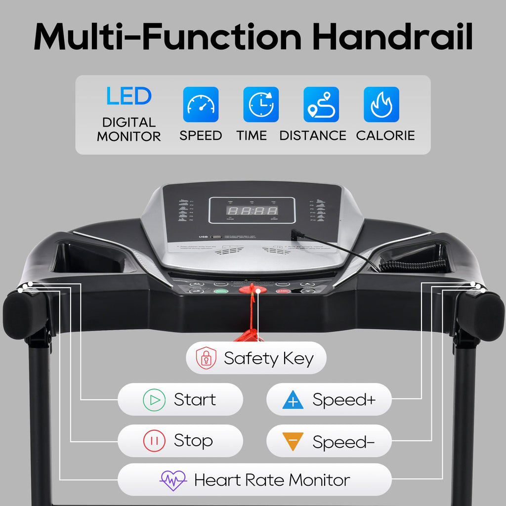 Treadmills for Home, Folding Treadmill with Incline and Heart Rate Sensor, 2.5HP Quiet Brushless with USB Charge Station, Small Space Portable Running Walking Machine, 300lbs Weight Capacity