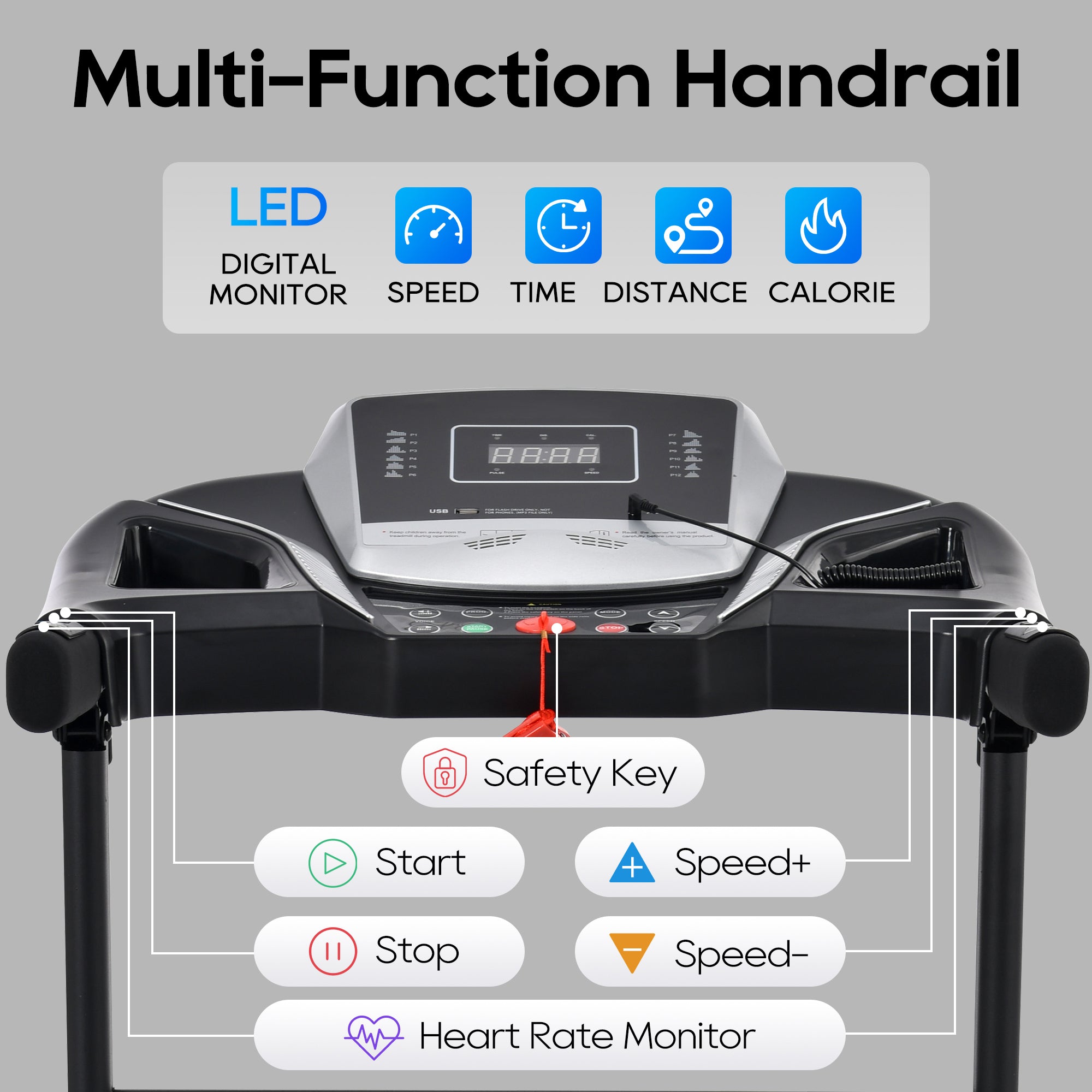 Treadmills for Home, Folding Treadmill with Incline and Heart Rate Sensor, 2.5HP Quiet Brushless with USB Charge Station, Small Space Portable Running Walking Machine, 300lbs Weight Capacity