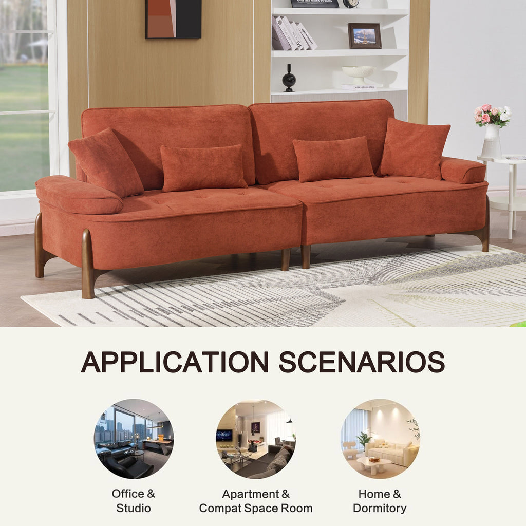 Comfortable Deep Seated Sofa with Pillows for Bedroom, Living Room, Office in Brick Red Velvet