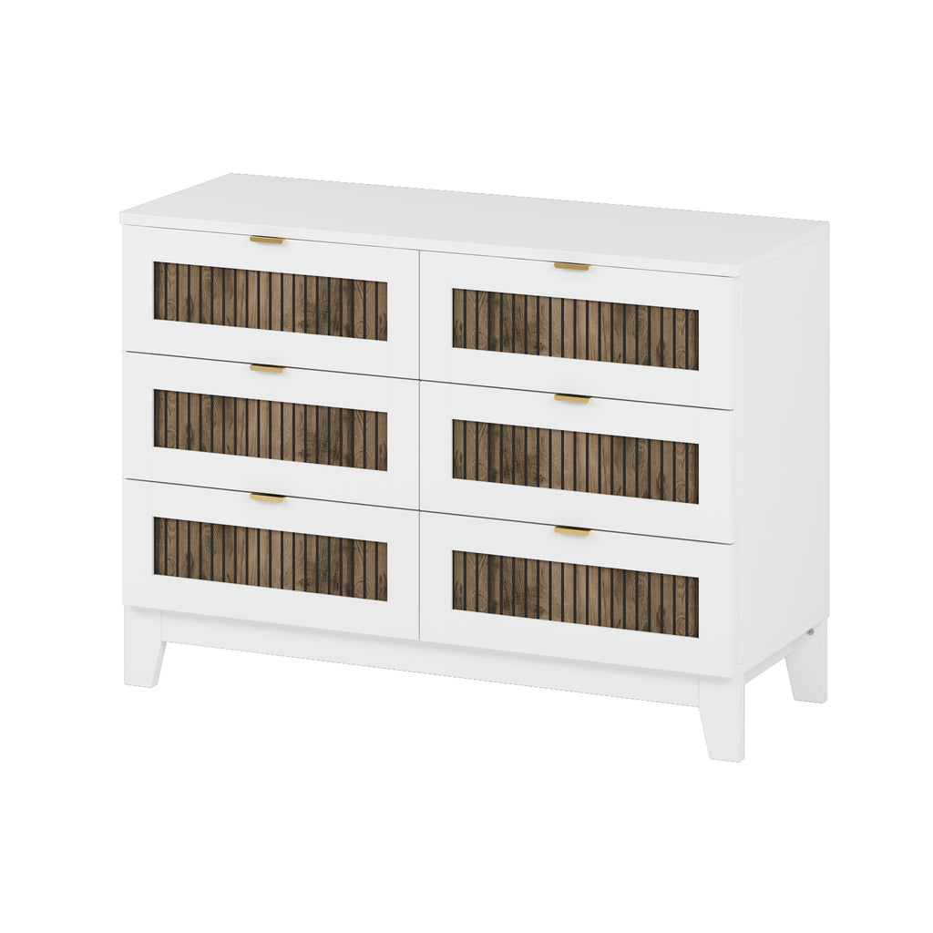 4-Pieces Bedroom Sets, Queen Size Farmhouse Platform Bed with Wooden Strip Stickers Decoration, Storage Nightstand and Dresser with Metal Handle, White(Old SKU: HL000191AAK)