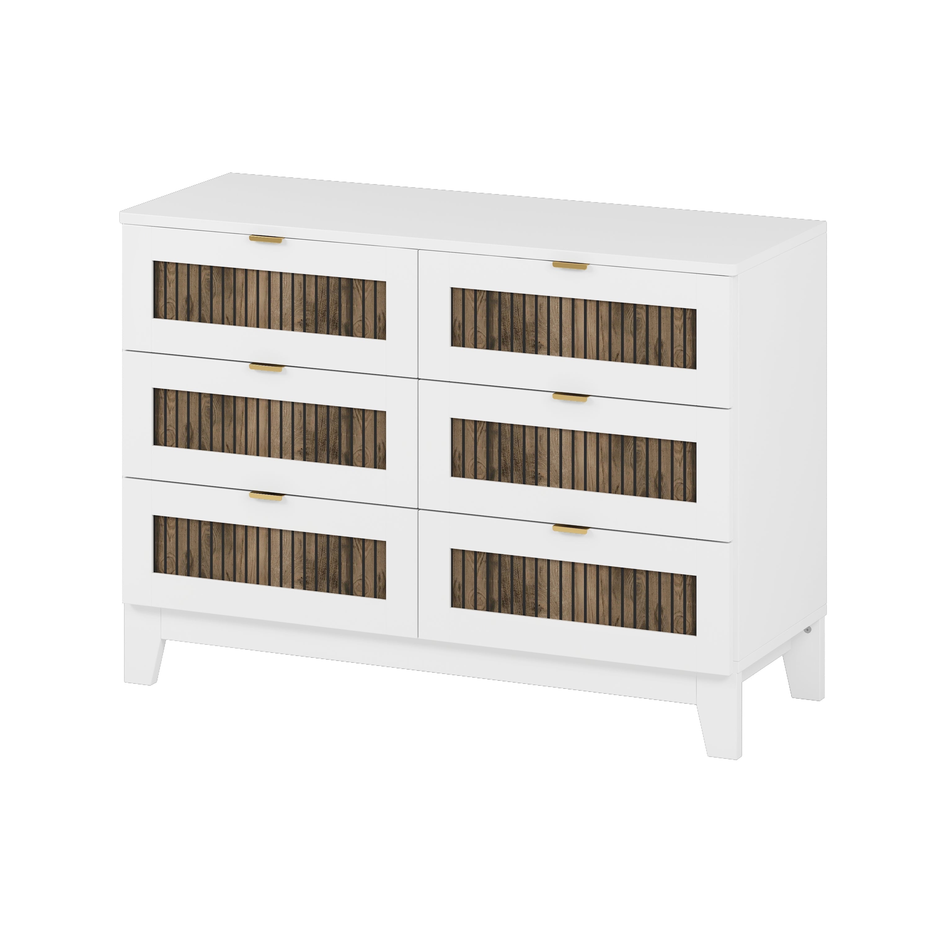 4-Pieces Bedroom Sets, Queen Size Farmhouse Platform Bed with Wooden Strip Stickers Decoration, Storage Nightstand and Dresser with Metal Handle, White(Old SKU: HL000191AAK)