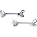 14G 9/16 Clear Gem Butterfly Lover Barbell Nipple Ring Set