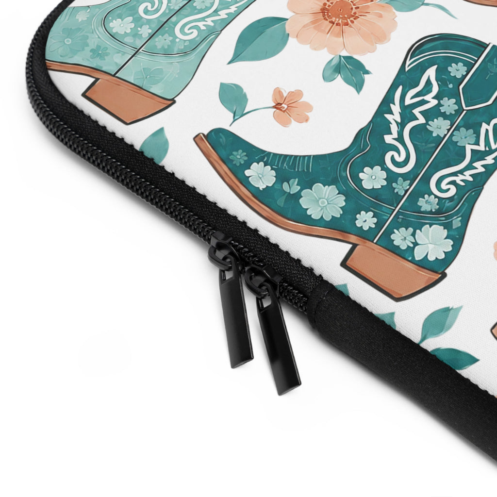 Coastal Cowboy Boot Laptop Sleeve | Teal Western Floral Tech Cover