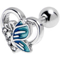 16G 1/4 Clear Gem Butterfly Love Blue Cartilage Tragus Earring