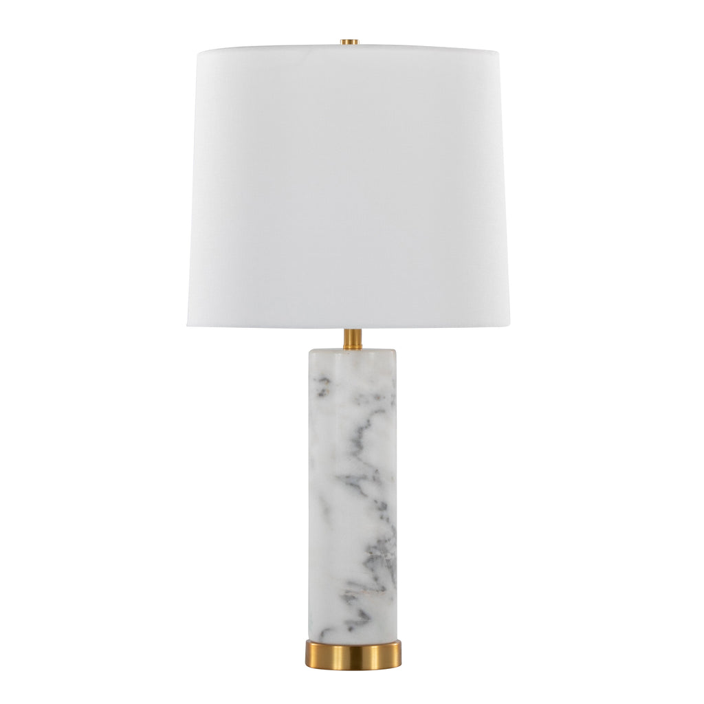 Marabella 26' Contemporary Marble Table Lamp in White Marble and Brass Metal with White Linen Shade by LumiSource - Set of 2