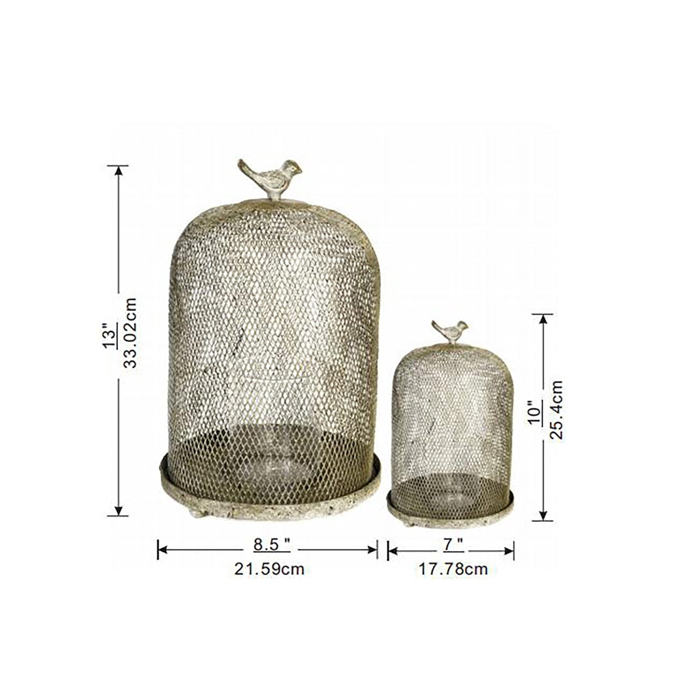 Set of 2 Ophira Sparrow Antique Gray Mesh Candle Holders, L: D8.5x13'  S: D7x10'