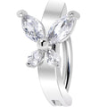 14G 3/8 Clear CZ Gem G23 Titanium Butterfly Hinged Hoop Belly Ring