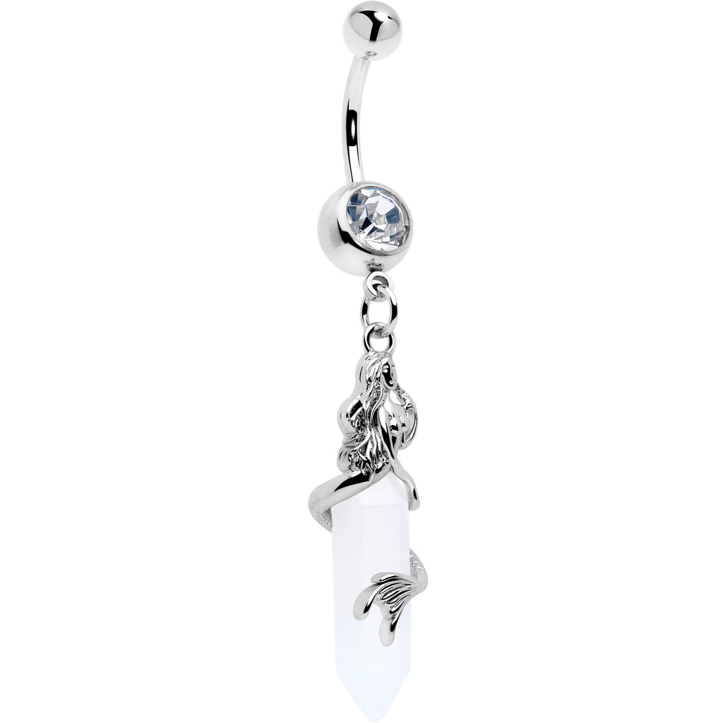 Clear Gem Mermaid Rider Dangle Belly Ring