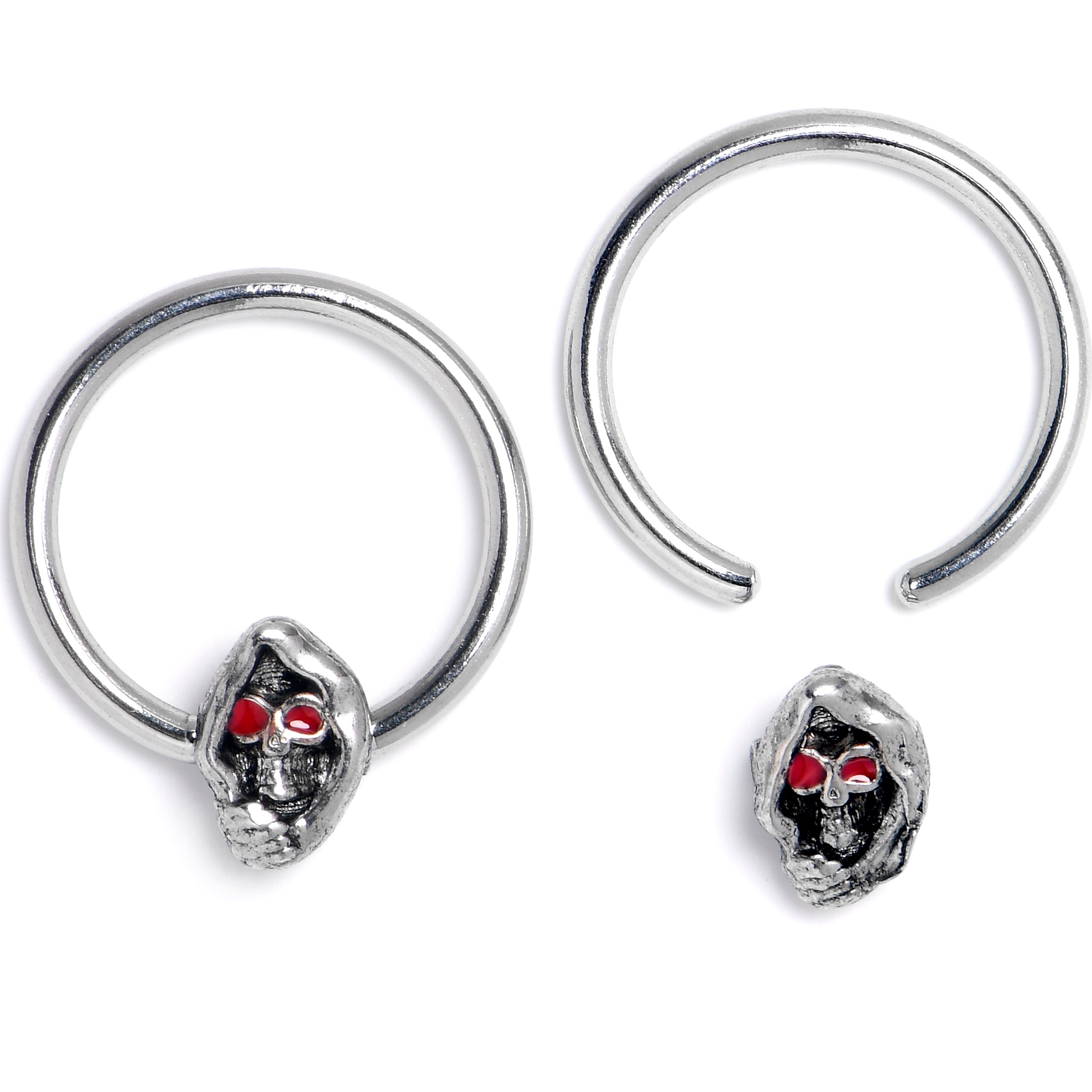 16G 3/8 Skull Red Eyes BCR Captive Bead Ring Set of 4