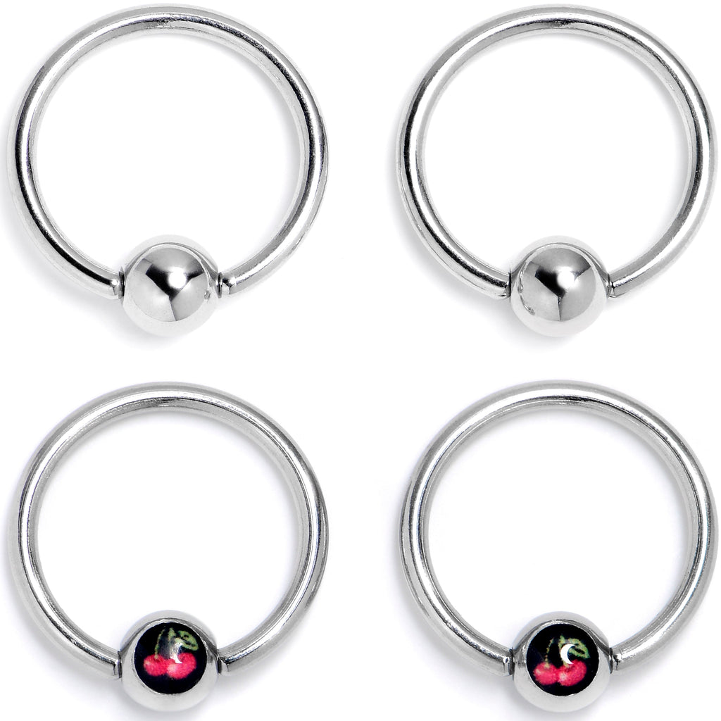 16G 3/8 Cherry Ball BCR Captive Ring Set of 4