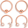 16G 3/8 Clear Gem Rose Gold Tone Moon Sun Captive Horseshoe Set of 4