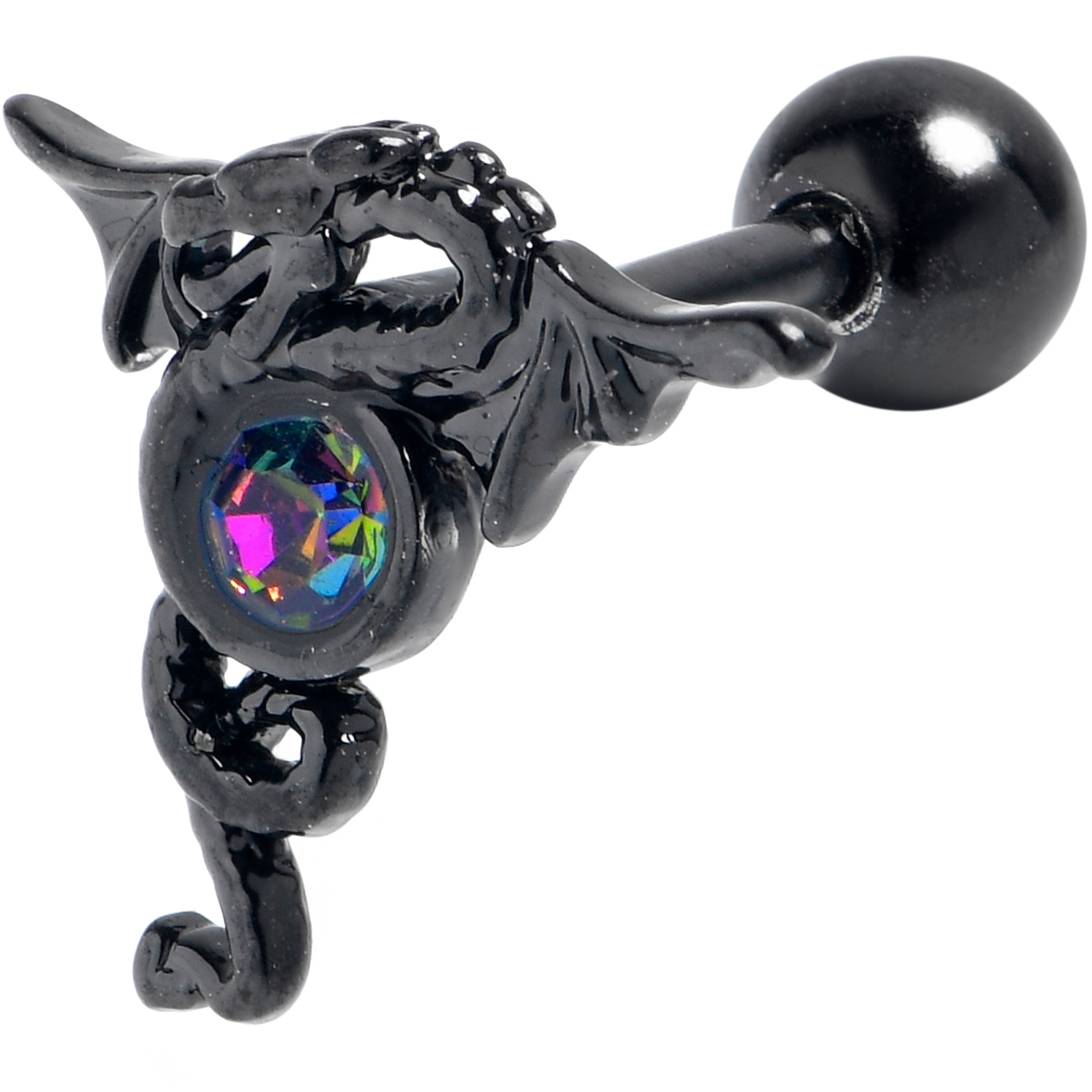 16G 1/4 Purple Tourmaline Black Majestic Dragon Cartilage Earring