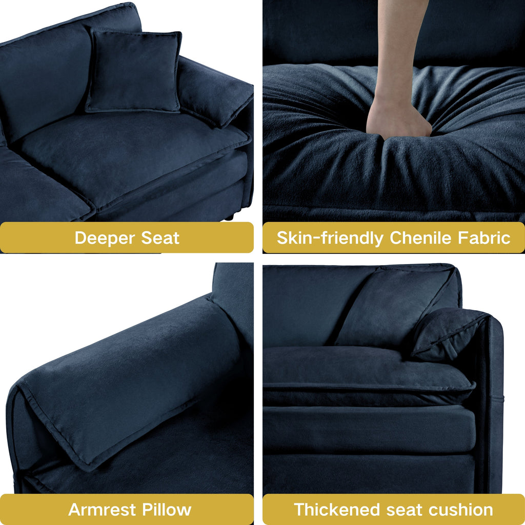 Modular Sectional Sofa, Oversized Deep Seat U Shaped Couch Set for Living Room, 4-Seater Comfy Cloud Couches with Two Movable Ottomans, DIY Combination, Chenille,Blue
