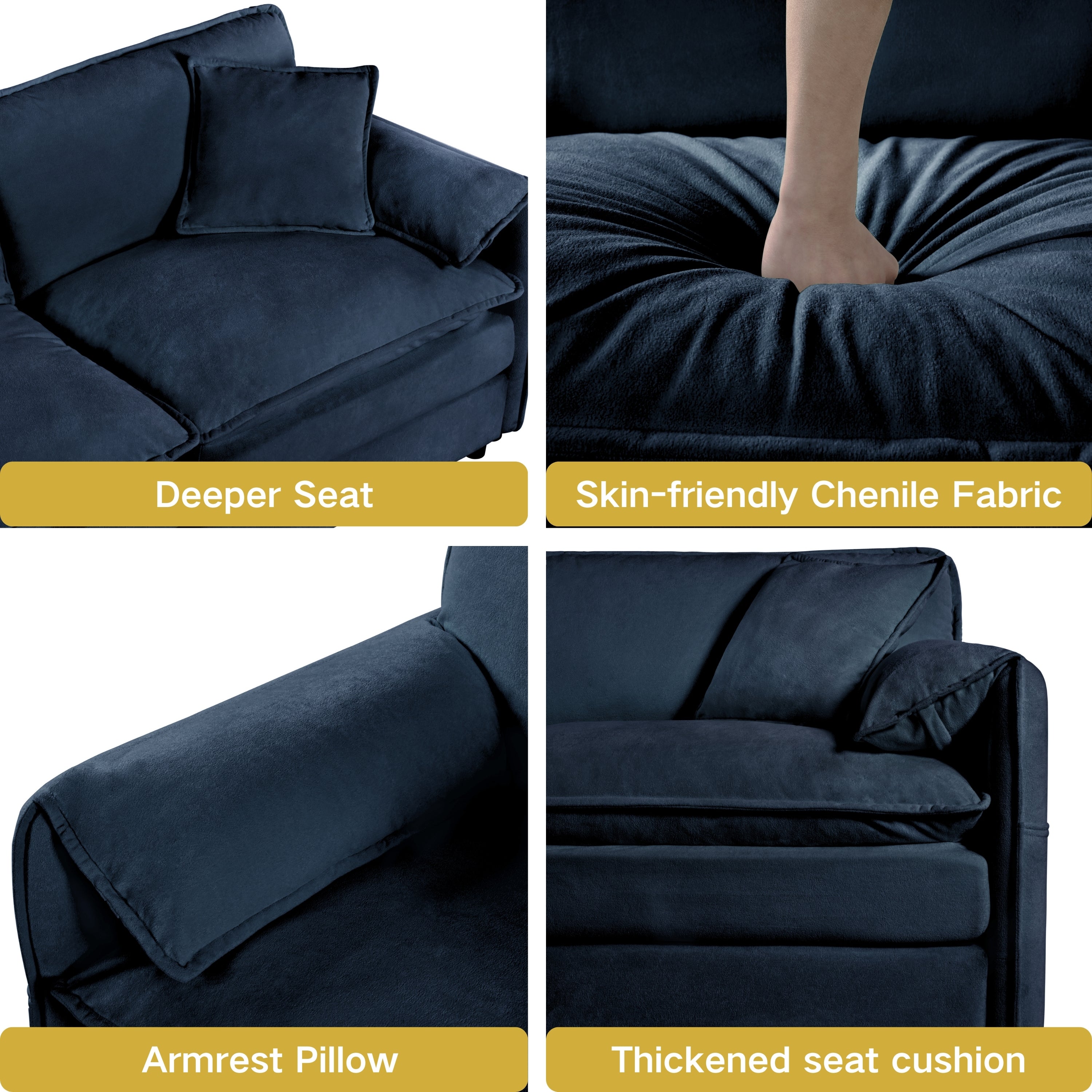 Modular Sectional Sofa, Oversized Deep Seat U Shaped Couch Set for Living Room, 4-Seater Comfy Cloud Couches with Two Movable Ottomans, DIY Combination, Chenille,Blue