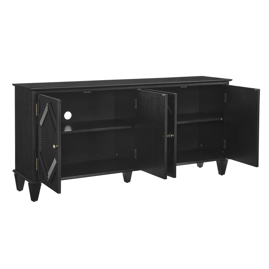 65.2' Mid Century Modern Sideboard Buffet Cabinet with Storage, Symmetrical Geometric Accent Coffee Bar Wine Bar Storage Cabinet, Large Console Table for Living Room/Entryway/Kitchen, Black