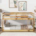 Solid Wooden, Solid Rubber Wooden Twin over Twin Floor Bunk Bed with Ladder, with Bed Platform of Strengthened Slats  , Natural